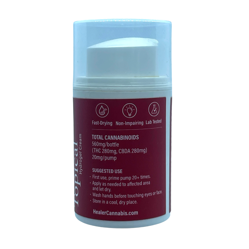 Healer THC:CBDA Topical Hydrogel Cream Label
